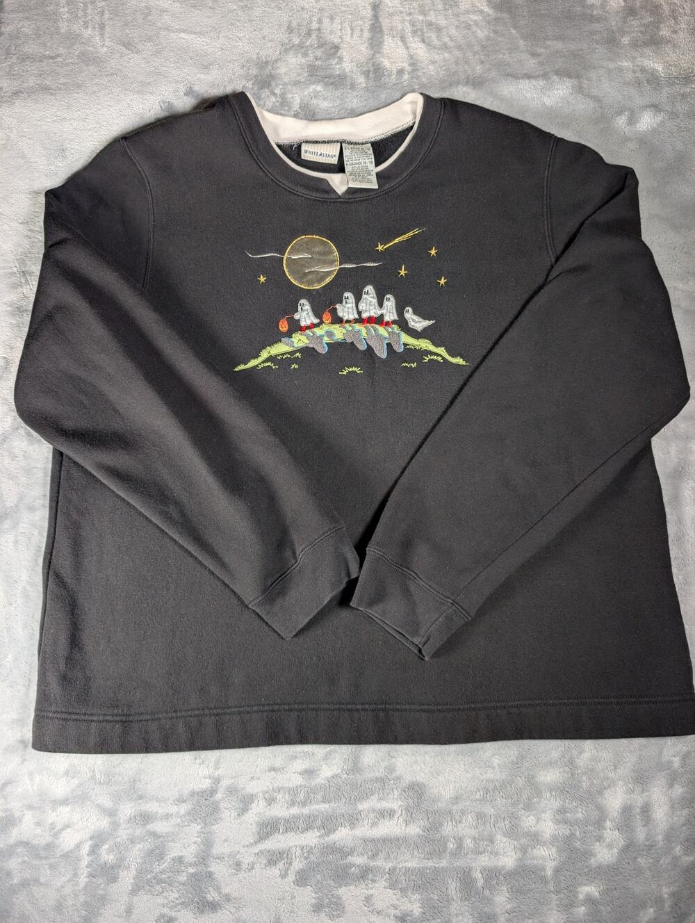 Vintage White Stag Halloween Embroidered Ghost Pumpkin X-Large Women's Y2K 90s